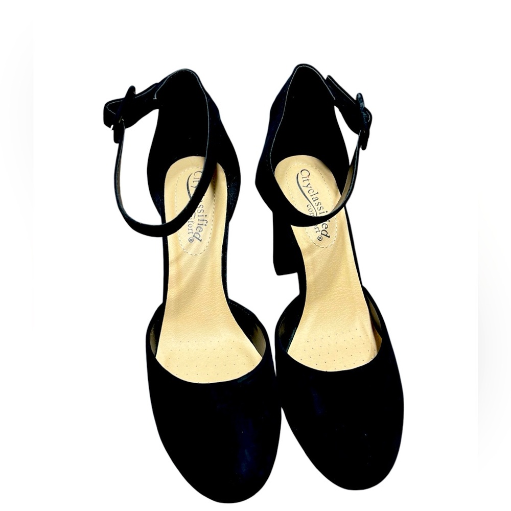 City classified comfort ankle strap black heels size 10